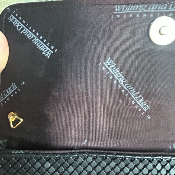 Whiting & Davis Vintage Black Mesh Fold Over Clutch Bag Purse Handbag - Picture 5 of 7